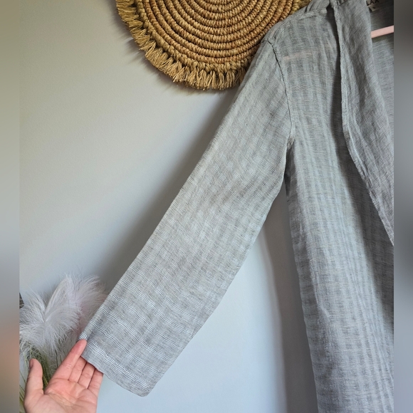 FLAX, Taupe Crosshatch Linen Draped Open Front Cardigan Topper, Size Small - Picture 6 of 9